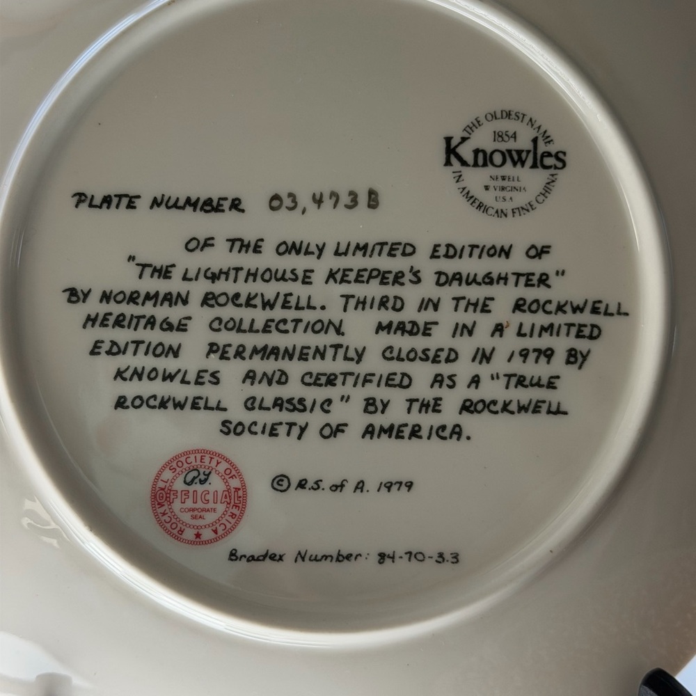 NORMAN ROCKWELL “The Lighthouse keeper’s Daughter Knowles 1979 Collection Plate - Picture 5 of 6